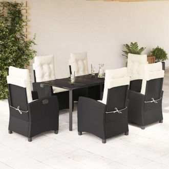 vidaXL Set De Comedor De Jard&iacute;n 7 Pzas Y Cojines Rat&aacute;n Sint&eacute;tico Negro Vidaxl