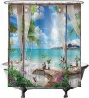 OEM Cortina De Ducha Con Estampado De Playa Y Oc&eacute;ano, Estilo Natural, 180 X 200 Cm, Lavable, Resistente Al Moho, Con 12 Anillas Para Colgar, Disponible En