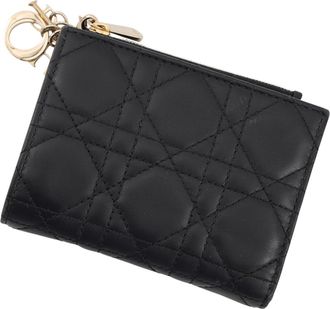 Dior Lady Dior Black Leather Wallet (Bi-Fold) (Pre-Owned)