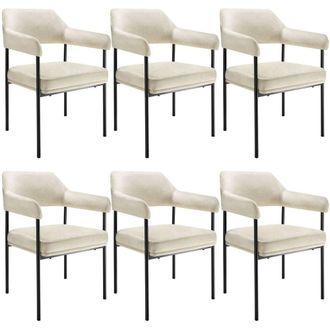 TecTake Armchair Doe Set Of 6 - Velvet Look Off-White | Size: 6 Pack