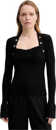 The Kooples Gebreide trui met knoopdetails - Dames - Ronde hals truien - Zwart - L - Truien & Vesten