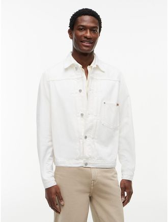 Tommy Hilfiger Mens Garment-Dyed Pleated Denim Jacket - White - L
