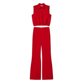 Twinset Jumpsuits, female, Red, Size: M Cr&ecirc;pe Cady Blouse and Trousers with Oval T