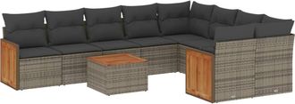 vidaXL Set De Sof&aacute;s De Jard&iacute;n 10 Pzas Con Cojines Rat&aacute;n Sint&eacute;tico Gris Vidaxl