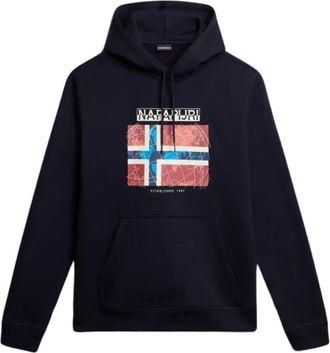 Napapijri Blauwe Katoenen Guiro Sweater met Lange Mouwen - Heren - Hoodies - Blauw - XL - Katoen - Hoodies & sweatvesten
