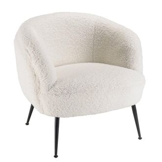 Macabane Sill&oacute;n cosy de tela bouclette blanca y patas de metal negro