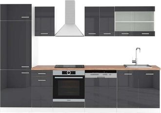 Vicco Cucina componibile R-Line, Antracite lucido/bianco, 300 cm, pl Rovere