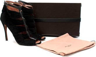 Alaia Black suede ruched heeled booties Size 37.5