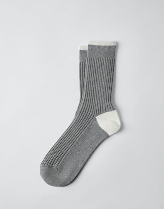 Brunello Cucinelli Grey White Ribbed Socks, Size M
