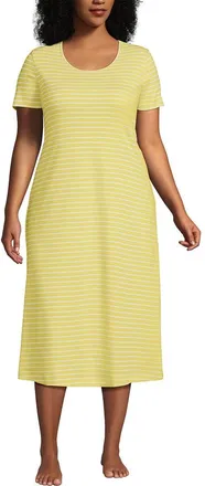Lands End Cotton Short Sleeve Midcalf Nightgown in Yellow Bliss Simple Stripe at Nordstrom, Size 2X
