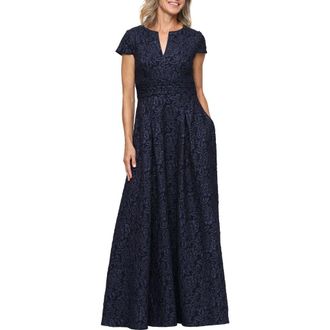 Alex Evenings Floral Jacquard Ballgown in Navy at Nordstrom, Size 4P