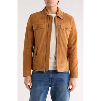 Bugatchi Suede Trucker Jacket in Tan at Nordstrom Rack, Size Large