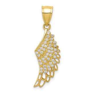 Diamond2Deal 10k Yellow Gold Cubic Zirconia Micropave Angel Wing Pendant