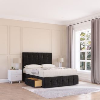 Sloomy Cambridge Divan Bed Base 2 Drawers 12 Footboard & 26 Strutted Headboard in Black | Size: King