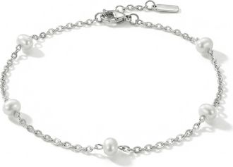 Pompeii3 Max Anklet Silver Plated 9.5 5mm Freshwater Pearls Lobster Clasp