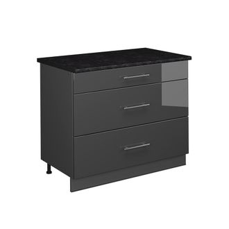 Vicco Mueble Bajo De Cocina Fame-line, Antracita Alto Brillo/antracita, 100 Cm, Et Antracita, Vicco