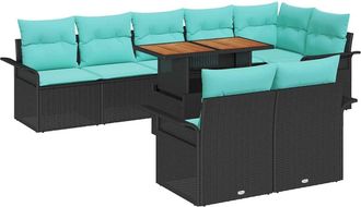 vidaXL Conjunto De Sof&aacute; De Jard&iacute;n 9 Uds. Negro Polirat&aacute;n Vidaxl