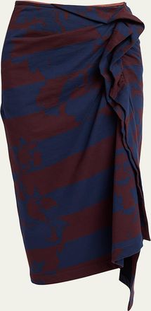 Dries Van Noten Hunam Abstract-Print Jersey Ruffle Midi Skirt