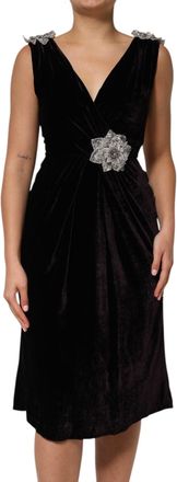 Dolce & Gabbana Womens Black Velvet Flower Embellishment Aline Dress Viscose (rayon)