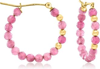 Ross-Simons Pink Tourmaline Bead Hoop Earrings With 10kt Yellow Gold