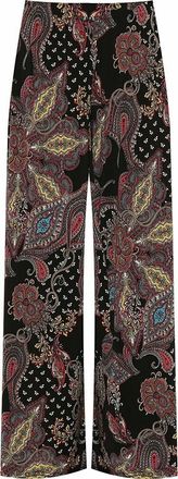Generic Shaposh Fashion Womens Elasticated Waist Printed Wide Leg Full Length Trouser - Ladies Casual Summer Stretch Palazzo Pants (Black Paisley, 24-26)