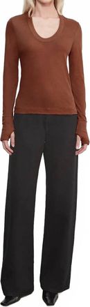 Enza Costa Cashmere Loose-Fitting Round Neck Top With Turned-Up Hem In Nutmeg
