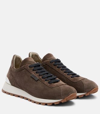 Brunello Cucinelli Zapatillas de ante con cuentas Monili