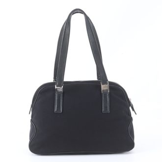 Ferragamo Vara Black Leather Canvas Shoulder Bag Tote Bag (Pre-Owned)