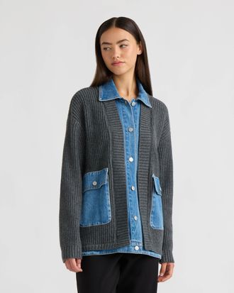 NVLT Womens Cardigan with Denim Shirt Twofer