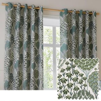 Wylder Ophelia Floral Room Darkening Eyelet Curtain Pair in Green | Size: 168 cm width x 229 cm drop