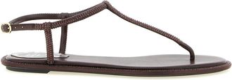 Rene Caovilla Diana Flat Sandal - Dames - Sandalen - Bruin - 38 1/2 EU - Leer - Schoenen
