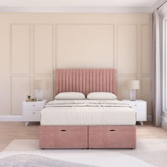 Sloomy Manhattan Plush Fabric Ottoman Bed End Opening With Sprung Memory Mattress & 54 Inch Floorstanding Headboard in Pink | Size: Small Double
