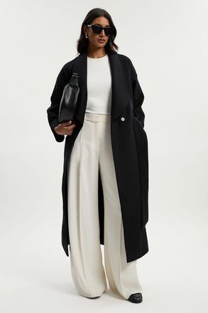 Karen Millen Brushed Wool Wrap Tailored Maxi Coat in Black at Nordstrom, Size 12