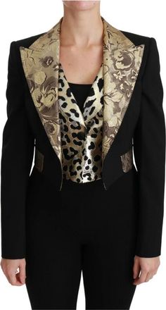 Dolce & Gabbana Luxe Bloemen Jacquard Zwart Goud Ensemble - Dames - Blazers - Zwart - S - Wol - Jassen