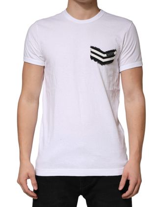 Dolce & Gabbana Mens Striped Cotton Crew Neck T-Shirt White