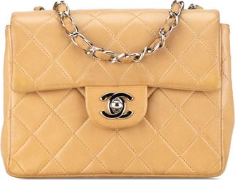 Chanel Pre-owned Womens Classic Flap Mini Square Bag - Beige Leather - One Size