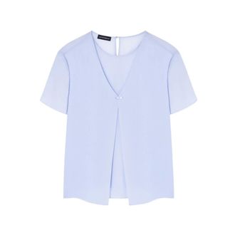 Emporio Armani Blouse met ronde hals en knoopdetails - Dames - Blouses - Paars - L - Polyester - Overhemden