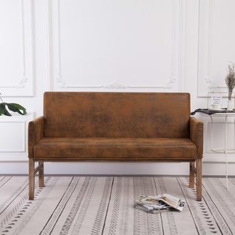 vidaXL Vidaxl - Banco Con Reposabrazos Piel De Ante Artificial Marr&oacute;n 140 Cm