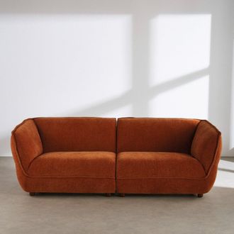 Maisons du monde Sof&aacute; de 3 plazas de tejido texturizado marr&oacute;n teja