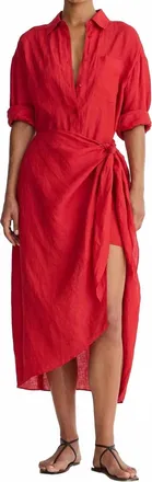 Apiece Apart Alessandra Sarong Shirt Dress In Racing Red