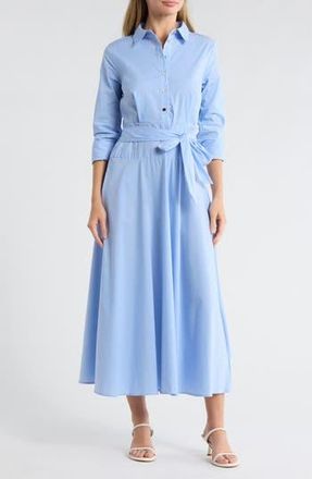 Ellen Tracy Stripe Long Sleeve Stretch Poplin Shirtdress in Blue Stripe at Nordstrom Rack, Size X-Small