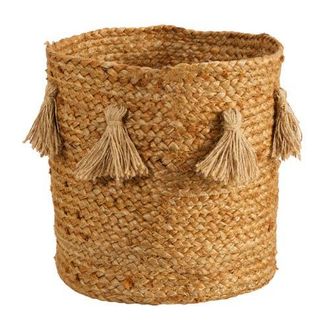 Nearly Natural 12.5-in Boho Chic Natural Hand-Woven Jute Basket Planter with Tassels in Beige at Nordstrom