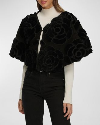 Gorski Select Shearling Lamb Floral Embroidered Suede Reversible Stole