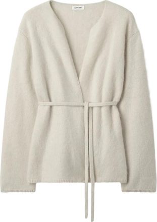 Soft Goat V-neck Tie Brushed Cardigan