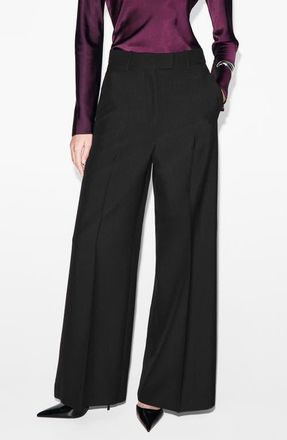 Mango Wide Leg Suit Pants in Black at Nordstrom, Size 8
