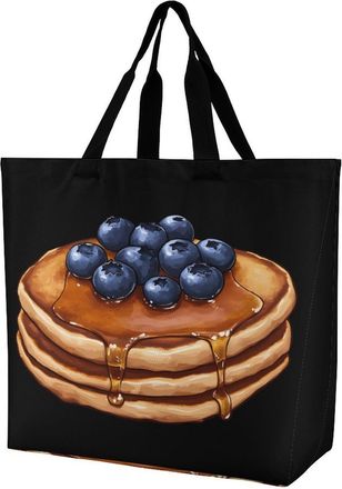 Generic Blueberry Pancakes Tote Bag Reusable Grocery Shopping Bags Large Travel One Shoulder Handbag for Picnic Work