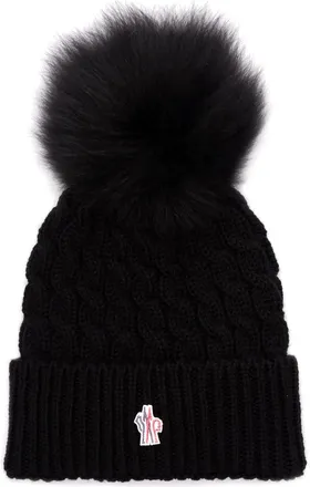 Moncler Black Knitted Beanie Cap