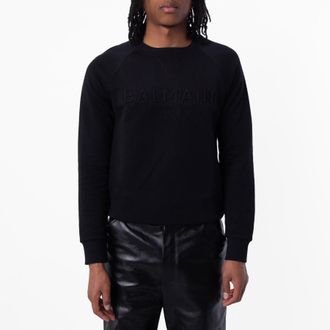 Balmain Logo Embossed Cotton Sweatshirt, Size Small