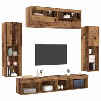 Berkfield Home Durable 8 Piece TV Wall Units with LED Old Wood Engineered Wood in Brown
