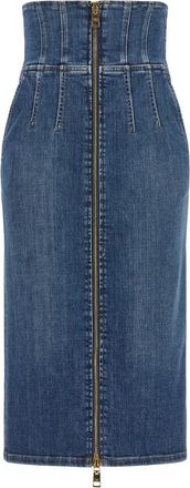 Elisabetta Franchi Midi Rok - Dames - Spijkerrokken - Blauw - XS - Katoen - Rokken